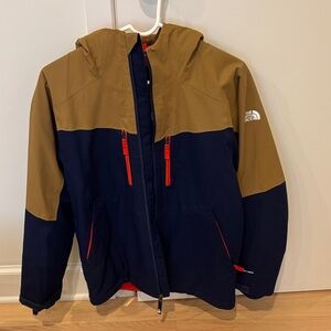 Kids The North Face Tan and Navy Hooded Jacket